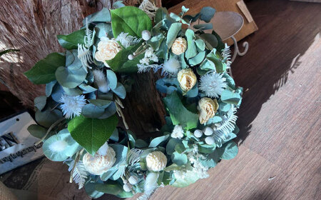 【ホワイト】ドライフラワー リース　Mサイズ【flowerbasket namika】 [AKGA004-1]