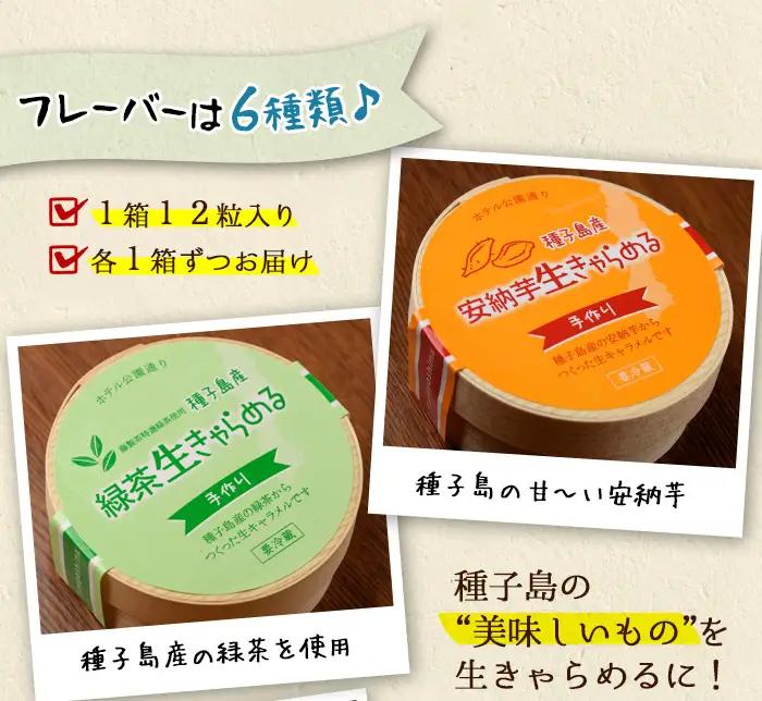 n018 生キャラメル 詰め合わせ 6種・各12粒入 国産 種子島 生 きゃらめる 安納芋 緑茶 黒糖 ハイビスカスティー パッションフルーツ マンゴー さとうきび 【ホテルレストラン公園通り】