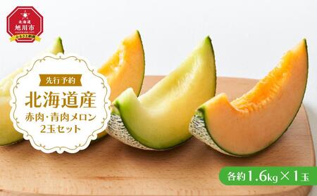 【先行予約】 北海道産赤肉・青肉メロン2玉セット(各約1.6kg×1玉) (2025年7月中旬から発送予定)  | メロン メロン メロン メロン メロン _02062