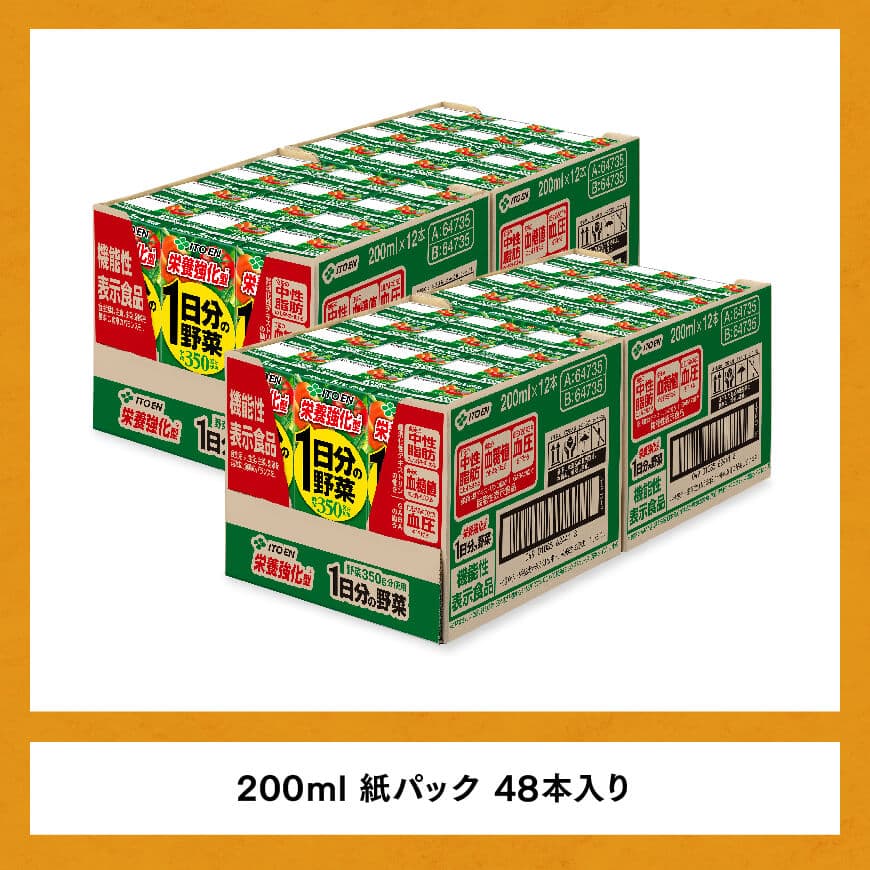 伊藤園 機能性1日分の野菜栄養強化型（紙パック）200ml×48本【6ヶ月定期便】 【 全6回 伊藤園 飲料類 野菜ジュース 野菜 ミックスジュース 飲みもの】