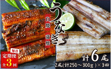 【3カ月定期便】うなぎ蒲焼き、うなぎ白焼き各1本セット×3回　/ 和歌山 田辺 うなぎ 鰻 かば焼き うな丼 うな重 国産 鰻丼【kpy021-tk】