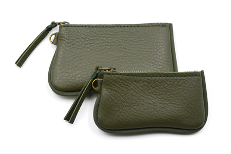 益子の革工房maharoのファスナーコインケース・カードケースセット　オリーブグリーン｜栃木県 益子町 ふるさと納税 コインケース カードケース 2個セット 牛革 手作り（AX133-6）