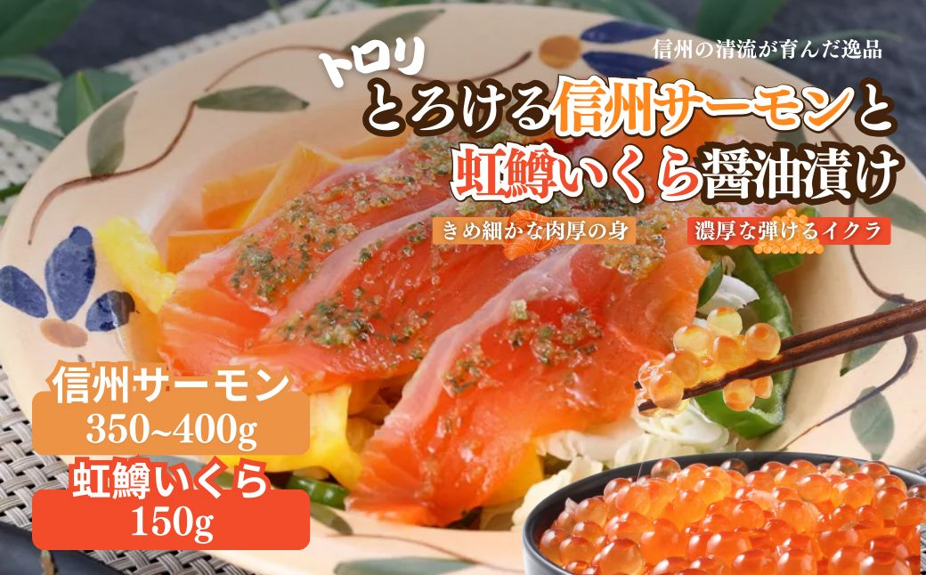 
トロリとろける信州サーモン350g～400g（虹鱒×ブラウントラウト）と虹鱒イクラ醤油漬け150g

