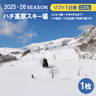 ハチ高原スキー場リフト1日券(こども)1枚【1445609】