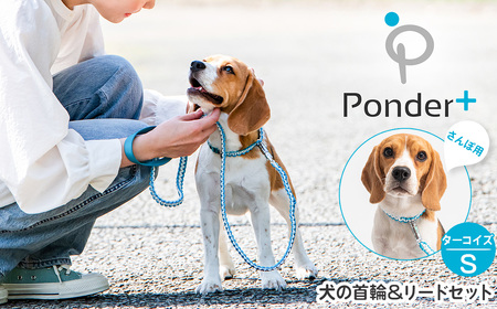 No.460-01 犬の首輪＆リードセット さんぽ用 ポンダープラスターコイズ S ／ ペット用品 犬用品 ペットグッズ 散歩グッズ ワンタッチ 着脱簡単 ロック付き 高耐久 おしゃれ 丈夫 カラフル ハンドメイド 手作り 手編み パラコード 革 レザー 大阪府