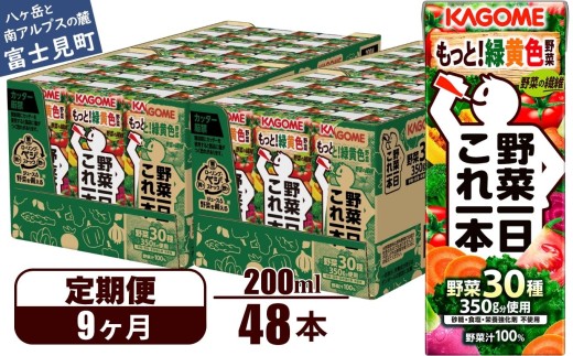 【定期便 9ヶ月】 カゴメ 野菜一日これ一本 48本×9回 【 野菜ジュース 紙パック 定期便 1日分の野菜 野菜100％ 飲料類 ドリンク 備蓄 長期保存 防災 無添加 砂糖不使用 甘味料不使用 食塩不使用 栄養強化剤不使用 かごめ kagome KAGOME 長野県 富士見町 】