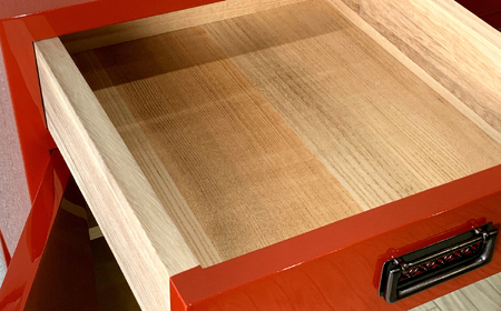  70巾桐モダンコンソールテーブル 両開 朱 〈創業明治2年、田中家具謹製〉二本松伝統家具 【田中家具】