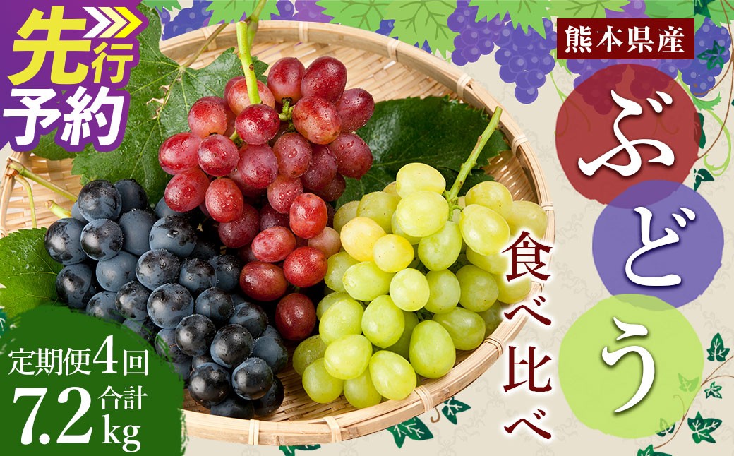 
                  ぶどう食べ比べ 定期便4回 約1.8kg （3～5房）×4回 合計約7.2kg【2027年7月上旬-10月下旬発送予定】ブドウ 果物 フルーツ 食べ比べ 定期便
                