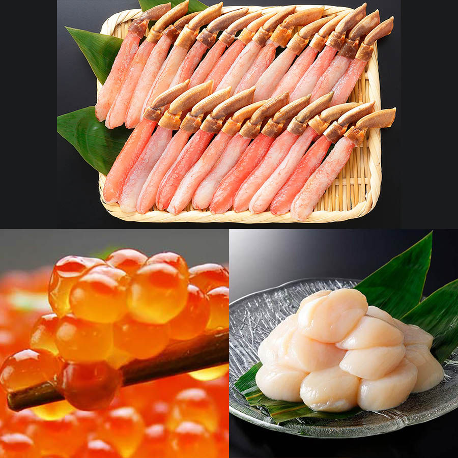 ＜加藤水産＞ズワイガニしゃぶポーション500ｇ＆いくら醤油漬け80ｇ×2個＆玉冷300ｇ