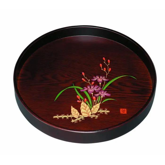 木製丸盆 深型 黒檀杢 山路（金蒔絵・盛絵） ［YG471］