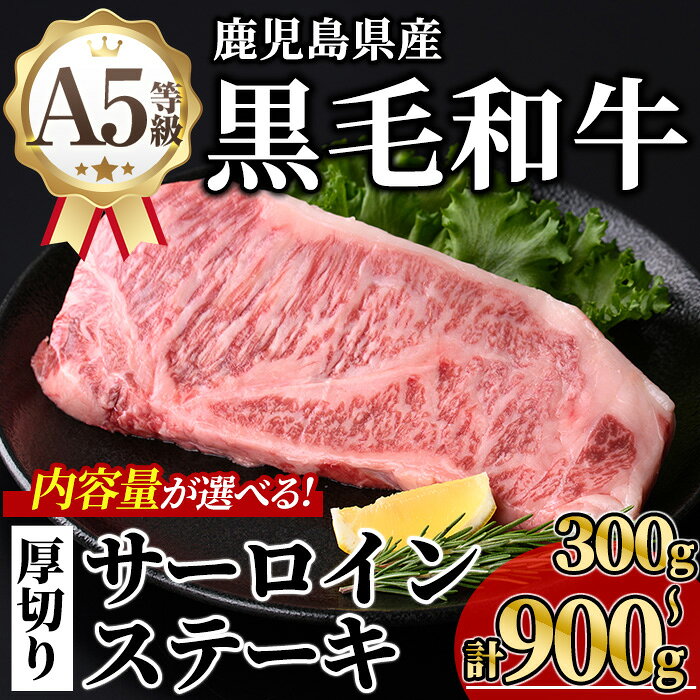 【ふるさと納税】＜内容量が選べる！＞鹿児島県産A5等級黒毛和牛贅沢厚切りとろけるサーロインステーキ (計300g〜900g・300g×1～3枚) 牛肉 鹿児島県産 牛 黒毛和牛 サーロイン ステーキ ステーキ肉 A5 冷凍 霜降り【KNOT】