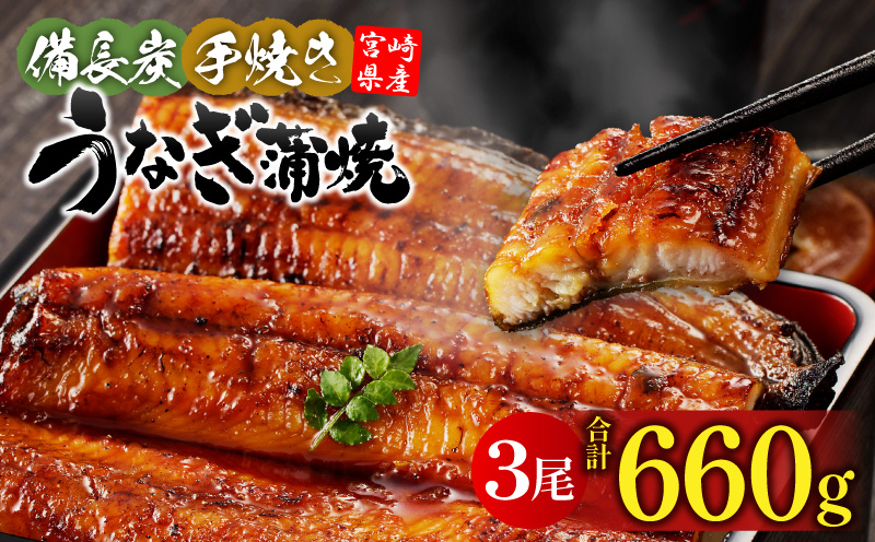【宮崎県産】うなぎ備長炭手焼き蒲焼3尾(660g) 鰻 うなぎ ウナギ 国産 宮崎県産 蒲焼 3尾 うなぎの蒲焼 鰻の蒲焼 鰻蒲焼 惣菜 グルメ お取り寄せ 冷凍 真空パック パック タレ 簡単調理 