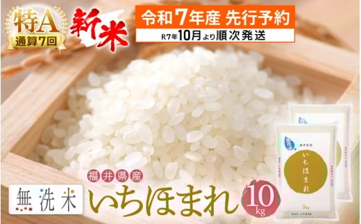 【新米・先行予約】令和7年産 無洗米 いちほまれ 10kg 特A 通算7回！福井県産【お米 コメ kome 10キロ 精米 白米 便利 時短】【令和7年10月より順次発送予定】 [e27-c009_10]