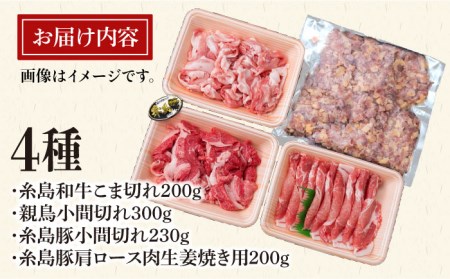 【全6回定期便】牛肉 豚肉 鶏肉 日常使いの精肉セット 930g 2~3人前 4種《糸島》【糸島ミートデリ工房】[ACA194] 糸島 和牛 牛肉 豚肉 鶏肉 BBQ 焼肉 肉 牛 豚 鶏 普段 キャ