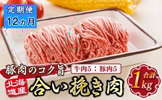 
            【定期便 12ヶ月連続】北海道産 合い挽き肉 合計1kg（牛5：豚5） 豚肉のコク旨ひき肉 |挽肉 挽き肉 ひき肉です 合挽肉 合挽き肉 豚 肉 豚肉 豚肉ミンチ 合挽豚肉 牛 肉 牛肉 牛肉ミンチ 合挽牛肉 合い挽き 小分け 一人暮らし セット おかず ハンバーグ 冷凍 定期便 肉 絶品 人気 ヒロセ 北海道 釧路町 釧路超 特産品 br04
          