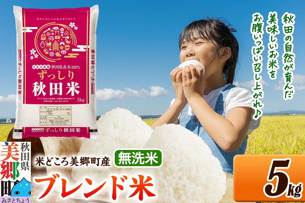 
                  米 ブレンド米【無洗米】精米 5kg（5kg×1袋）秋田県美郷町産 [5kg袋 お米 こめ ご飯 ごはん 米どころ 秋田県産 美郷町]
                
