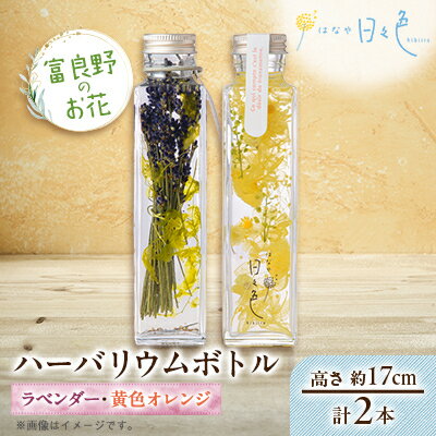 【ふるさと納税】【ギフト】富良野のお花 ハーバリウムボトル〈高さ約17cm〉 2本セット(ラベンダー、黄色オレンジ)【配送不可地域：沖縄県】【1552163】