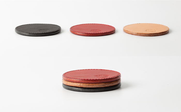 【ネイビー】本格レザー コースター【kazu gee factory】 [OBG002-2]