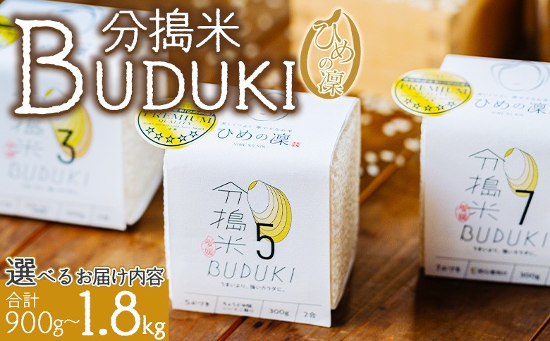 
                  ＜分搗米「BUDUKI」ひめの凜 2合入り×3個/6個（900g/1.8kg）＞ ひめのりん 分づき米 ぶづき米 ぶずき米 お米 コメ こめ 選べる 3分づき 5分づき 7分づき 食べ比べ 玄米 精米 ご飯 もとき農園 愛媛県 西予市【常温】『令和7年11月中旬より順次発送予定』
                