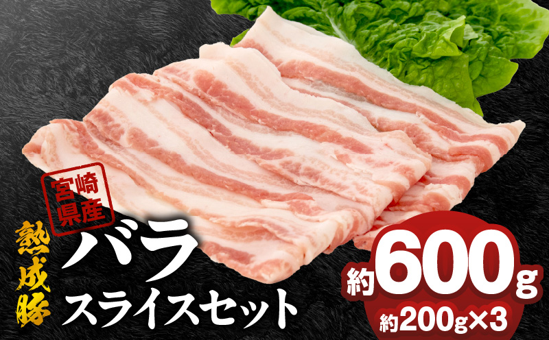 宮崎県産熟成豚 バラスライスセット 約200g×3個 N0105-YA6606