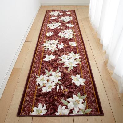 ふるさと納税 和泉市 日本製 廊下カーペット 65cm×180cm 【ユリ柄】 滑り止め加工 (エンジ)