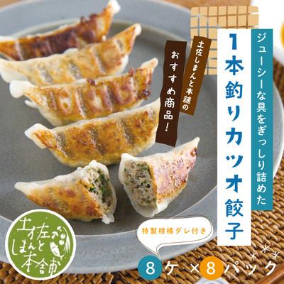 ふるさと納税 四万十市 手づくり一本釣りカツオ餃子(8ケ入×8パック)たれ付き　にんにく不使用 R5-1023