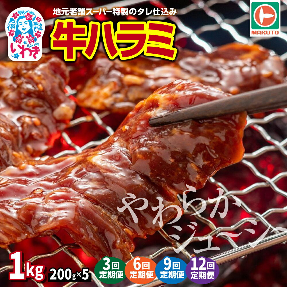【ふるさと納税】【定期便】味付き牛ハラミ　1kg(200g×5)　計 3kg～ 12kg　選べる定期便（3回〜12回） | 特製タレ 焼くだけ 手作業で加工 焼肉 お取り寄せ バーベキュー ふるさと納税はらみ ふるさと納税ハラミ 柔らかい やわらかい 父の日 | EQ040-1000g-oya 新着