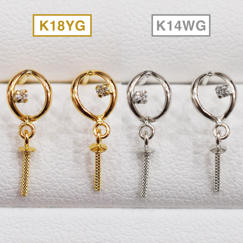 S085-489_あこや真珠 天草 ピアス ダイヤモンド 揺れる 0.01ct K18 K14 7.5mm - 8mm ホワイトピンク 真珠