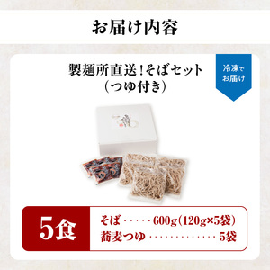 製麺所直送！そば5食セット（つゆ付き）【A165】
