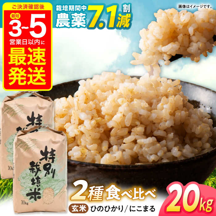 【ふるさと納税】【年内配送】(12/23入金分まで)【R7年新米】九州のこだわり玄米食べ比べ (10kg×2) / にこまる ひのひかり 食べ比べ 玄米 / 諫早市 / 上島農産 [AHAS006] 新米 しんまい