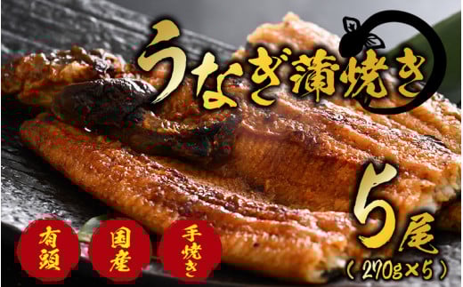 国産 活うなぎ蒲焼 有頭 約270gを5尾（計1350g）5～7人前《ご寄付後、発送直前にひとつひとつ手焼き！》／ 福井県 あわら市 高級 特大 ウナギ 老舗魚屋 タレ レンジ 温めるだけ 簡単 土用の丑 うな重 うな丼 自家製タレ付