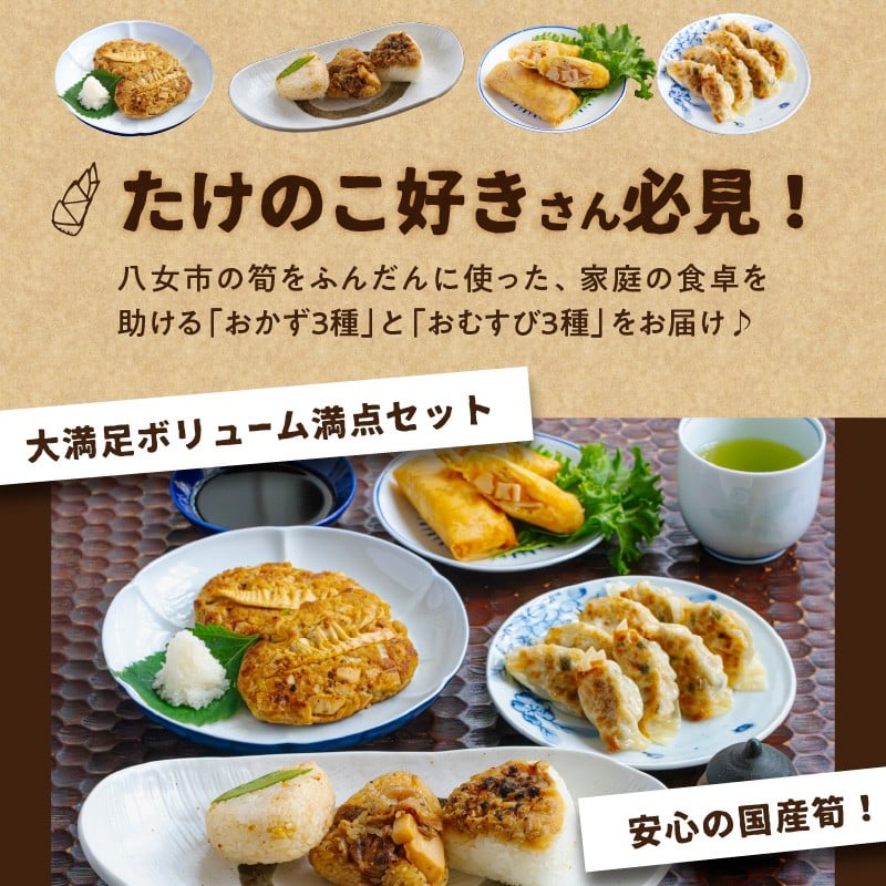 たけのこ お惣菜 おむすびセット ハンバーグ 餃子 春巻き 牛ペッパー おこわ 焼き味噌 惣菜 弁当 レンジ 温めるだけ