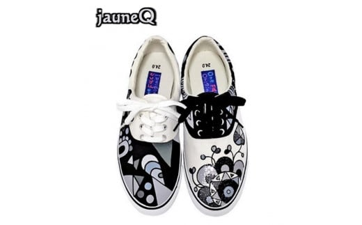 手描きスニーカー「ジョーヌQ」25.5cm アシンメトリー【受注制作】