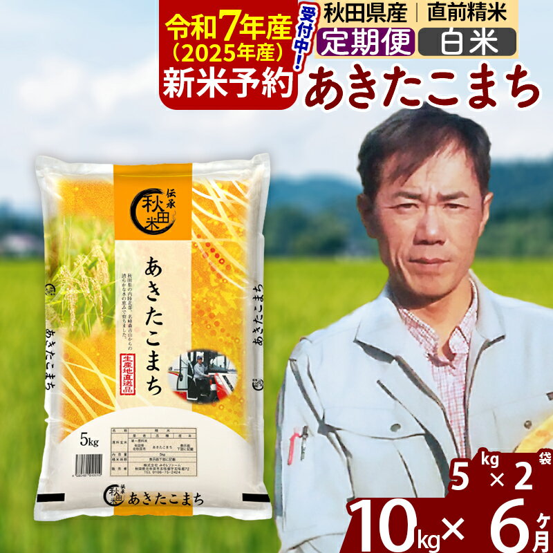 【ふるさと納税】※令和7年産 新米予約※《定期便6ヶ月》秋田県産 あきたこまち 10kg【白米】(5kg) 2025年産 お届け周期調整可能 隔月に調整OK お米 みそらファーム