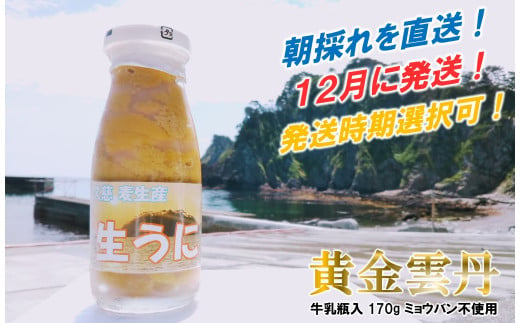 「12/20-25発送！」久慈市麦生産「黄金雲丹」170g（牛乳瓶入り 生うに）