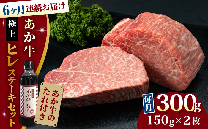 【全6回定期便】【希少部位】熊本県産 あか牛 極上 ヒレステーキセット 計300g ( 150g × 2枚 ) 冷凍 専用タレ付き あか牛のたれ付き 熊本和牛 ヒレステーキ ひれ ヒレ ステーキ【有限会社 三協畜産】[YCG075]