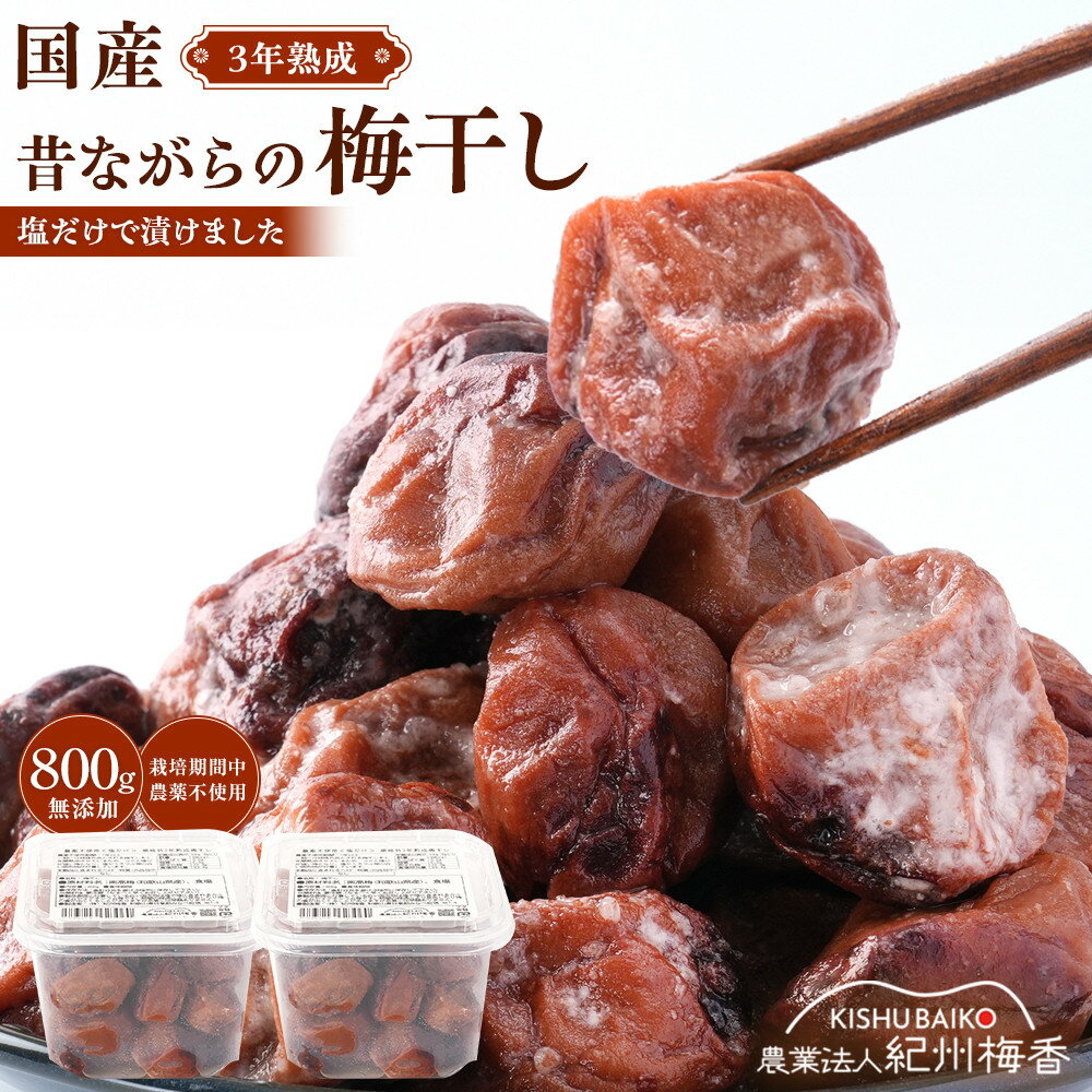 【ふるさと納税】規格外品 無添加 栽培期間中農薬不使用 昔ながらの梅干し 紀州南高梅 塩のみで漬けたすっぱい梅干し 800g（400gパック×2個）塩分約23% 3年熟成品 N20-K ［KU8］ | 梅干 食品 加工食品 人気 おすすめ