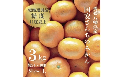 ＜糖度11度以上 酸1.0以下 糖酸選別品＞愛媛みかん 3kg＜C20-48＞【1594922】 YWTI043