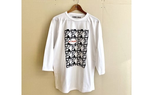 夕張オリジナル手刷りTシャツ【ゆうちゃんベースボールTシャツ】（ホワイト×ブラック・Sサイズ） C6