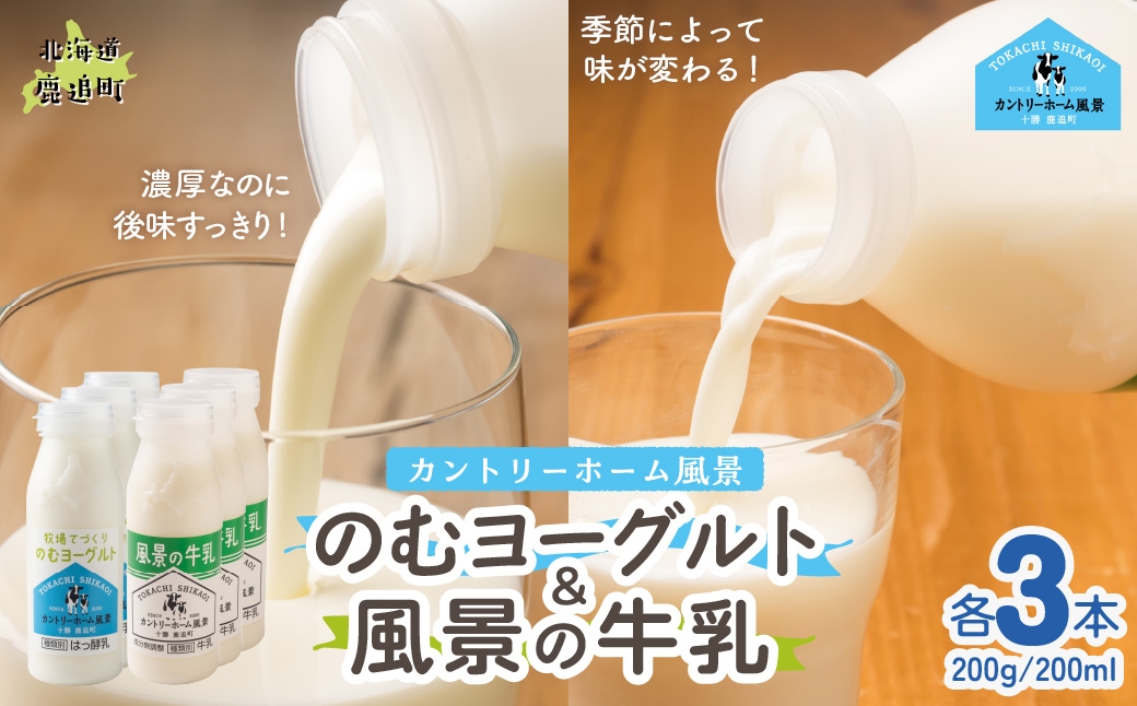 
                  のむヨーグルト200g 風景の牛乳200ml 各3本 【 ふるさと納税 人気 おすすめ ランキング 牛乳 ヨーグルト 無添加 てんさい オリゴ糖 濃厚 定期便 カントリーホーム風景 北海道 十勝 鹿追町 送料無料 】 SKB115
                