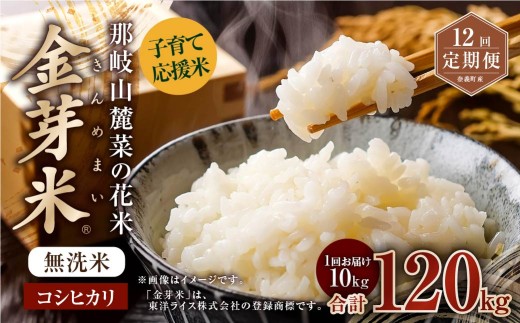【 12回 定期便 】 子育て応援米  那岐山麓菜の花米 金芽米 無洗米 コシヒカリ 10kg 合計 120kg 米 お米 コメ 無洗米 岡山県 奈義町