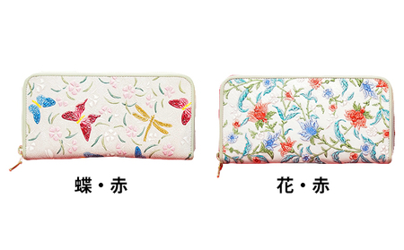 姫路革細工 ラウンド札入 民芸品 工芸品 伝統技術 ファッション小物 雑貨 日用品  花・ピンク