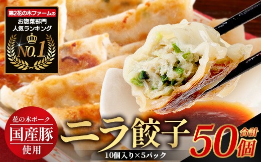 
                  花の木農場【ニラ餃子】50個 HK-502｜ぎょうざ ギョーザ ギョウザ 揚げ餃子 スープ餃子 冷凍餃子 ニラ キャベツ 肉 豚肉 冷凍 冷凍食品 惣菜 弁当 おかず 工場直送 簡単調理 国産 厳選 ノウフク 農福連携 第2花の木ファーム 鹿児島県 南大隅町
                