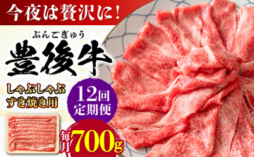 【全12回定期便】おおいた豊後牛 しゃぶしゃぶすき焼き用（肩ロース・肩バラ・モモ）700g 日田市 / 株式会社MEAT PLUS　 牛 和牛 [AREI070]