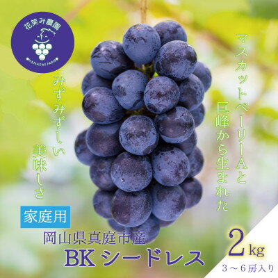 【ふるさと納税】岡山 花笑み農園のブドウ『BKシードレス』家庭用2kg　BK-2家【9月中旬～順次発送】【配送不可地域：離島】【1394368】