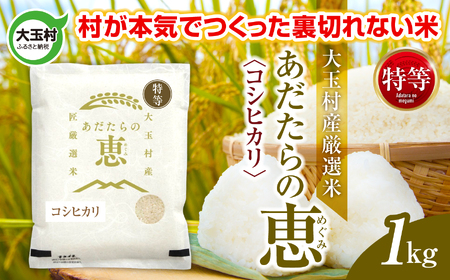 【ふるなびWEEK対象】大玉村産厳選米「あだたらの恵」特等　（品種：コシヒカリ）1kg