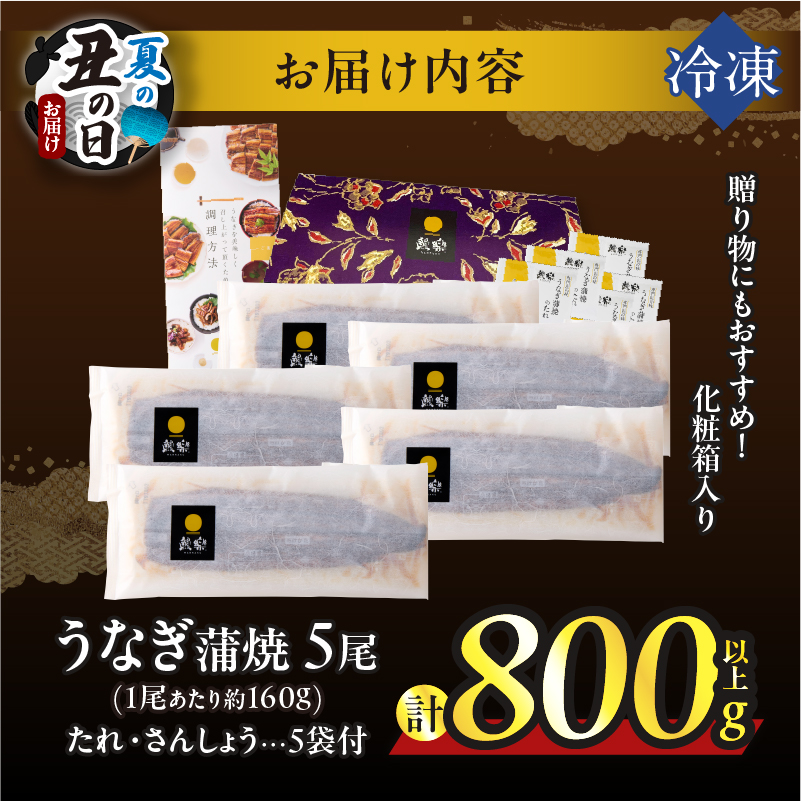 【夏の丑の日までにお届け!!】うなぎ蒲焼5尾(さんしょう・たれ付き)計800g以上_T026-0036-US2【鰻 魚 魚介 加工品 国産 人気 ギフト 食品 おかず 惣菜 高級 お土産 贈り物 送料