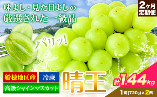 高級 シャインマスカット 2ヶ月定期便【2025年先行予約】 ぶどう 晴王(1房720g×2ヶ月 計1.44kg) 岡山県産《9月上旬-10月末頃出荷(土日祝除く)》 ハレノフルーツ マスカット 送料無料 岡山県 浅口市 フルーツ 果物 贈り物 ギフト 国産 岡山県産【配送不可地域あり】