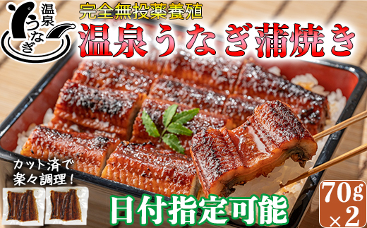 【日付指定可】完全無投薬養殖！大分水産の温泉うなぎ蒲焼（カット）70ｇ×2 お試しにどうぞ！  母の日 父の日 ＜104-001_5＞ 70g×2