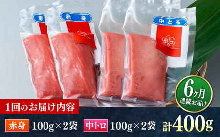 【全6回定期便】対馬産 本マグロ 400g（赤身200g、中トロ200g） ≪対馬市≫【桐谷商店】 トロの華 対馬 新鮮 マグロ 赤身 トロ 鮪 刺身[WAQ065]